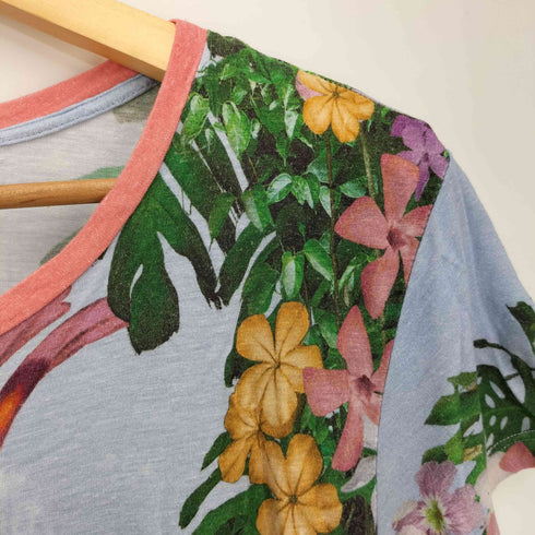 デシグアル Desigual 総柄 鳥 プリント クロップド S/S Tシャツ レディース import:S