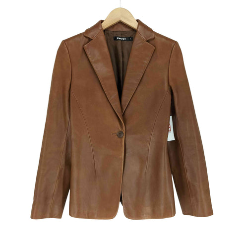 ダナキャランニューヨーク DKNY lamb leather 羊革 ラムレザー 1ボタン テーラードジャケット レディース 2
