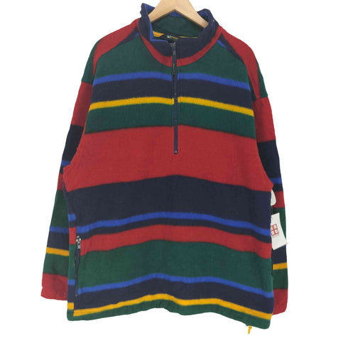 エディーバウアー Eddie Bauer 90S EBTEK ボーダー フリース ハーフジップ プルオーバー メンズ XL