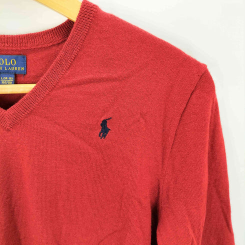 ポロラルフローレン POLO RALPH LAUREN スモールポニー刺繍 エルボーパッチ Vネックニット レディース L