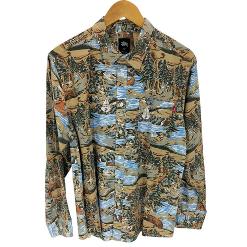 ステューシー Stussy 総柄 コットン長袖シャツ メンズ L