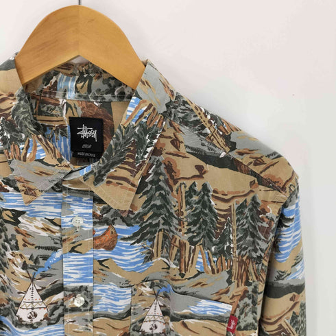 ステューシー Stussy 総柄 コットン長袖シャツ メンズ L