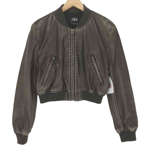 ザラ ZARA クロップド フェイクレザー ブルゾン レディース import:S