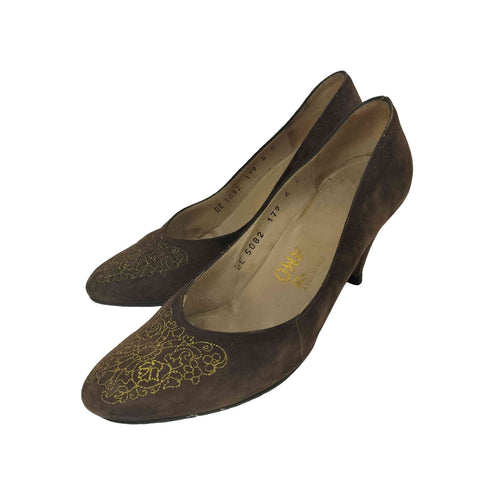 サルヴァトーレフェラガモ Salvatore Ferragamo スエード レザー デザイン ハイヒール レディース US:6
