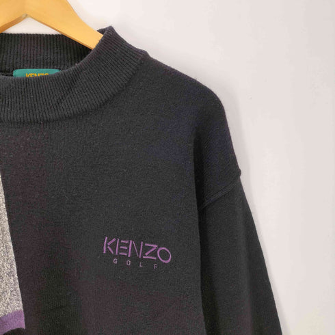 ケンゾーゴルフ KENZO GOLF 80-90S OLD 初期 ケーブル編み パネル スイッチング ローゲージ モヘヤ ブラック ニット セーター メンズ JPN:3