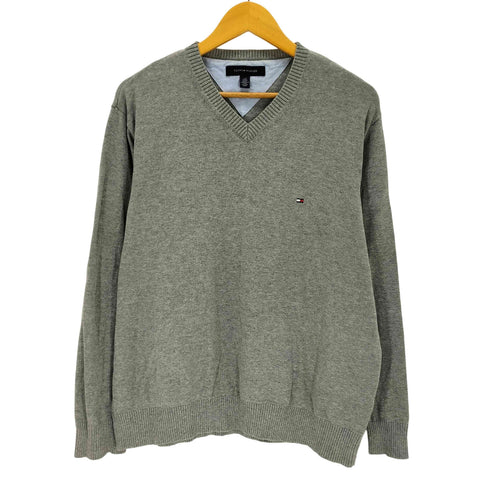トミーヒルフィガー TOMMY HILFIGER 刺繍ロゴ Vネック ニット メンズ L