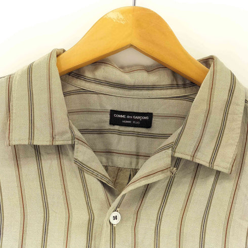 コムデギャルソンオムプリュス COMME des GARCONS HOMME PLUS 80~90s フロント貝ボタン 開襟 ストライプ シルク オープンカラーシャツ メンズ