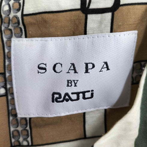 スキャパ SCAPA 幾何学模様 リネン混 フロントベルトデザイン ワンピース レディース JPN:38