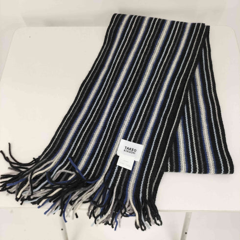 タケオキクチ TAKEO KIKUCHI カシミヤ 100 マルチカラー ストライプフリンジマフラー メンズ
