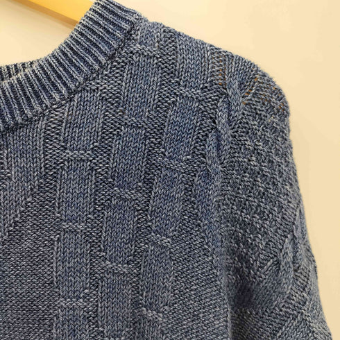 バーバリーズ BURBERRYS Blues 90S 英国製 レーヨン糸 インディゴ染め ロゴ刺繍 ケーブルニット メンズ import:M