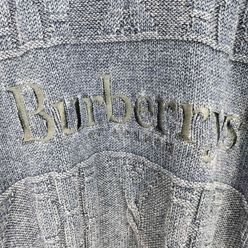 バーバリーズ BURBERRYS Blues 90S 英国製 レーヨン糸 インディゴ染め ロゴ刺繍 ケーブルニット メンズ import:M