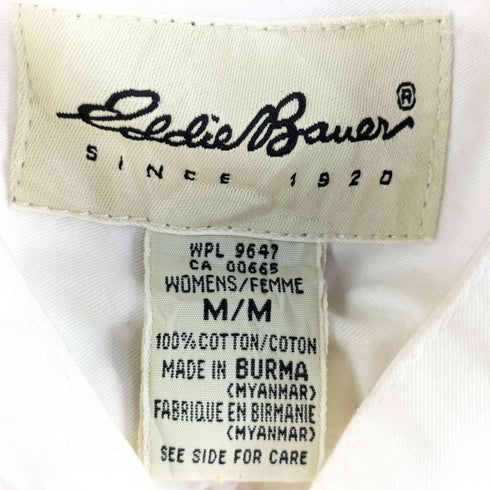エディーバウアー Eddie Bauer 90s 白タグ コットン 長袖 バンドカラーシャツ メンズ M