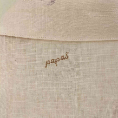 パパス papas リネン 総柄 刺繍 半袖 シャツ メンズ M