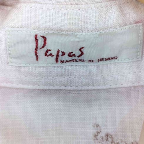 パパス papas リネン 総柄 刺繍 半袖 シャツ メンズ M