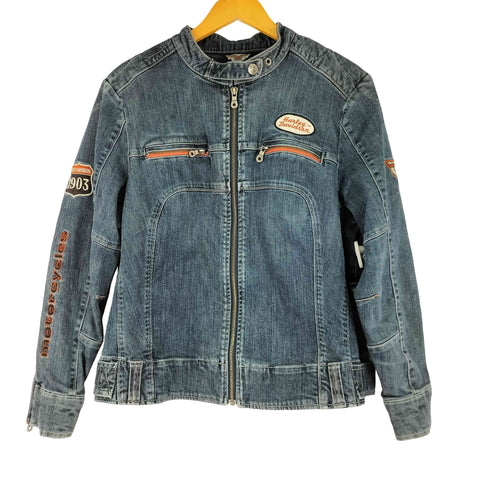 ハーレーダビッドソン HARLEY-DAVIDSON ワッペン刺繍 デニムライダースジャケット レディース