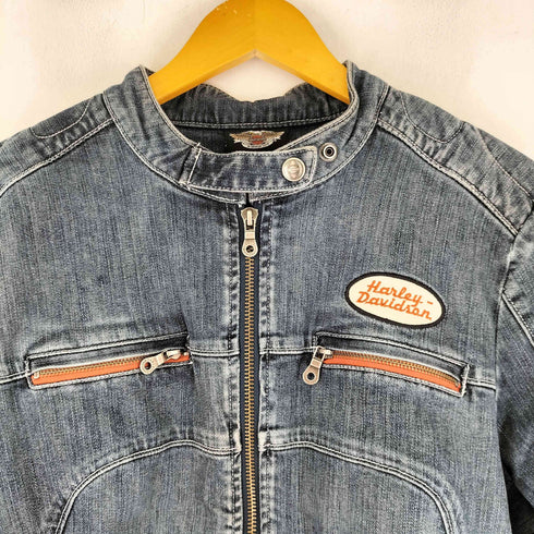 ハーレーダビッドソン HARLEY-DAVIDSON ワッペン刺繍 デニムライダースジャケット レディース