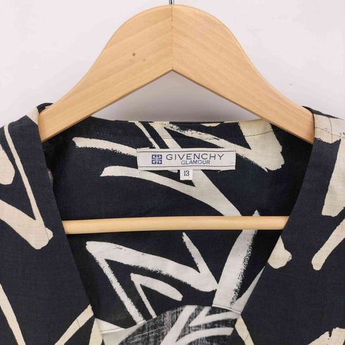 ジバンシィ GIVENCHY 80-90S 総柄 リネン 100 パワーショルダー 2B 半袖 ノーカラージャケット メンズ JPN:13号