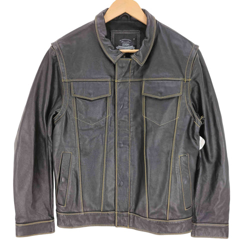 bo mike ronny 1998 LEATHER GARMENTS ステッチデザイン 2WAY レザー トラックジャケット メンズ import:L