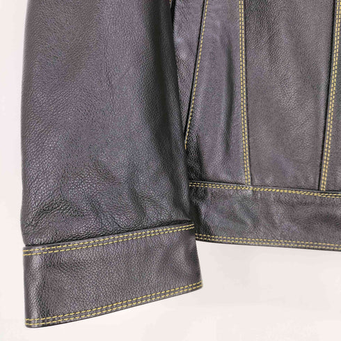 bo mike ronny 1998 LEATHER GARMENTS ステッチデザイン 2WAY レザー トラックジャケット メンズ import:L