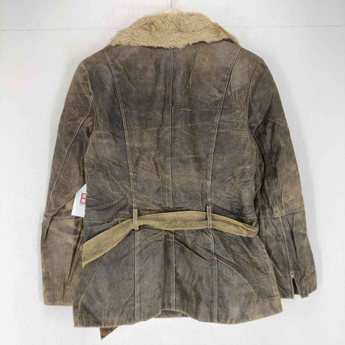 WINLIT genuine leather リアルレザー 襟ボア ベルテッドレザージャケット レディース