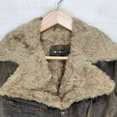WINLIT genuine leather リアルレザー 襟ボア ベルテッドレザージャケット レディース