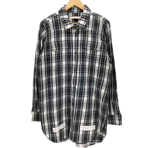 オフホワイト OFF-WHITE ダイアゴナルプリント チェック L/S ネルシャツ メンズ import:L