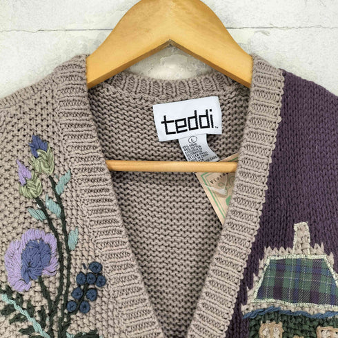 テディ teddi 刺繍 ニット カーディガン ベスト レディース L