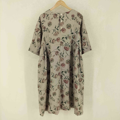コットンハウスアヤ Cotton House Aya 花柄 薔薇模様 リネン 半袖 ワンピース レディース M