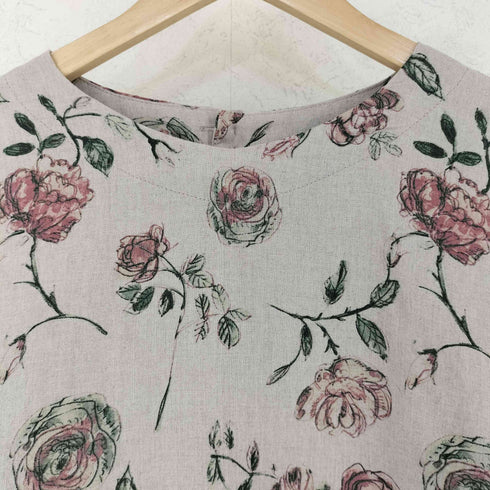 コットンハウスアヤ Cotton House Aya 花柄 薔薇模様 リネン 半袖 ワンピース レディース M