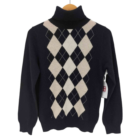LEMIORE CASHMERE カシミヤ100% タートルネック アーガイル柄 ニット レディース JPN:L