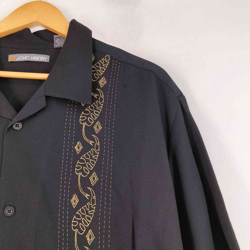 ジョンヘンリー JOHN HENRY 開襟 刺繍デザイン 半袖 シャツ メンズ import:XL