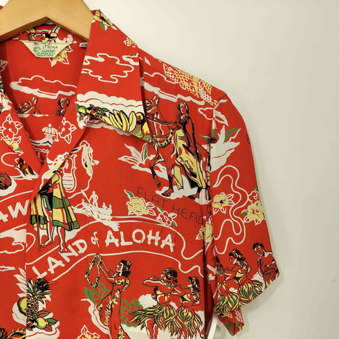 フラットヘッド FLAT HEAD Palms Label 総柄 レーヨン アロハシャツ メンズ JPN:XS