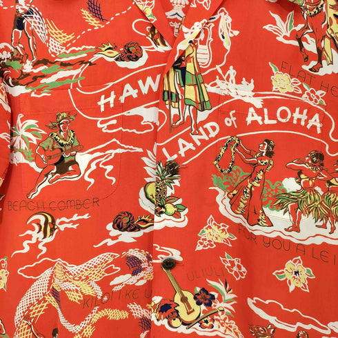 フラットヘッド FLAT HEAD Palms Label 総柄 レーヨン アロハシャツ メンズ JPN:XS