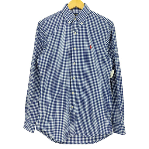 ポロラルフローレン POLO RALPH LAUREN CLASSIC FIT CHECKED PEACHED POPLIN SHIRT 現行QRタグ ギンガムチェック ポニー刺繍 長袖ボタンダウンシャツ メンズ import:S