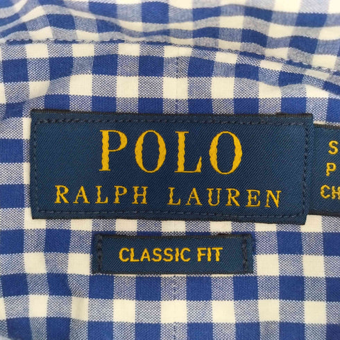 ポロラルフローレン POLO RALPH LAUREN CLASSIC FIT CHECKED PEACHED POPLIN SHIRT 現行QRタグ ギンガムチェック ポニー刺繍 長袖ボタンダウンシャツ メンズ import:S