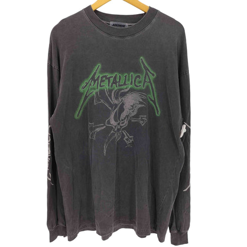 ARCHIVE フロント 袖 ロック バンド プリント クルーネック L/S Tシャツ メンズ