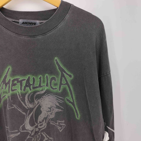 ARCHIVE フロント 袖 ロック バンド プリント クルーネック L/S Tシャツ メンズ