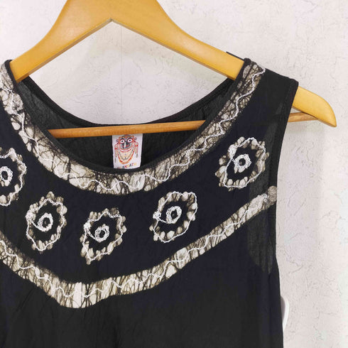JAGANNATH インド製 レーヨン 刺繍 プリント ノースリーブ ワンピース レディース