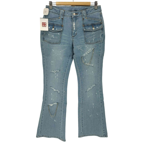ペイントダメージ加工 チェーンフレアデニムパンツ Y2K メンズ 70