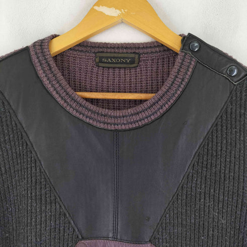 香港製 レザー切替 ニット メンズ XL