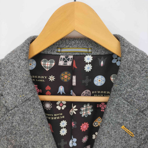 バーバリーブラックレーベル BURBERRY BLACK LABEL 裏地 総柄 ネップ 3B テーラードジャケット メンズ import:L