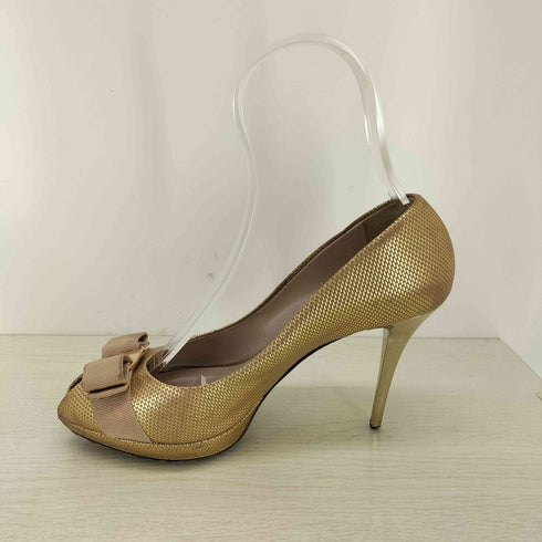 サルヴァトーレフェラガモ Salvatore Ferragamo ゴールドリボン オープントゥパンプス レディース 7 1/2