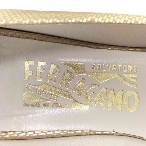 サルヴァトーレフェラガモ Salvatore Ferragamo ゴールドリボン オープントゥパンプス レディース 7 1/2