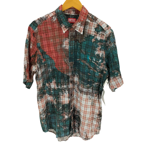 ディーゼル DIESEL S-Umbe-SSL-Globe チェック柄 グラフィック S/S シャツ メンズ JPN:46