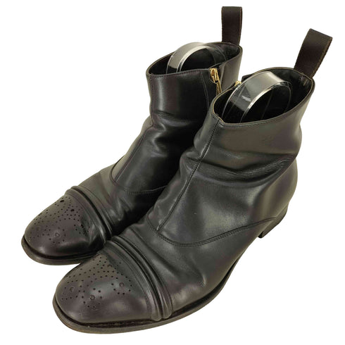 セルジオロッシ sergio rossi イタリア製 vibramソール パンチドキャップトゥ サイドジップ レザー ブーツ メンズ UK:8