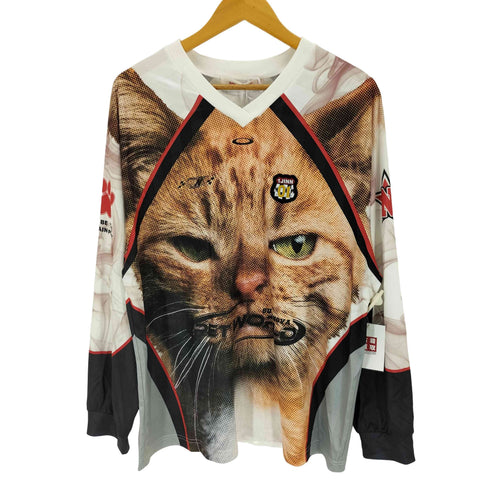 1JINN STUDIO Big Cat Face Print Satin Long Sleev ビッグキャットフェイスプリント サテン ゲームシャツ レディース import:M