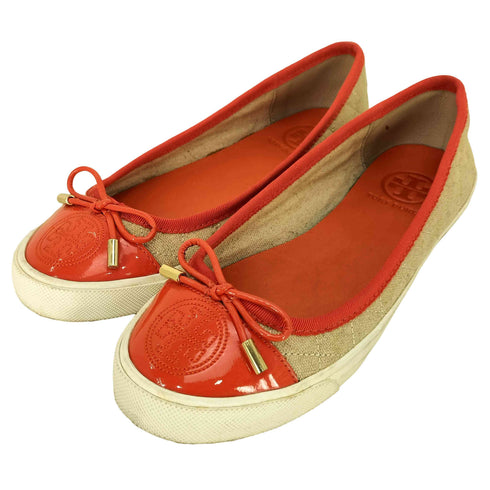 トリーバーチ TORY BURCH SYNTHETIC SOLE 異素材切替 リボン フラットシューズ バレエシューズ レディース 5M