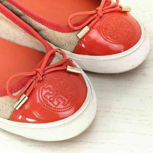 トリーバーチ TORY BURCH SYNTHETIC SOLE 異素材切替 リボン フラットシューズ バレエシューズ レディース 5M