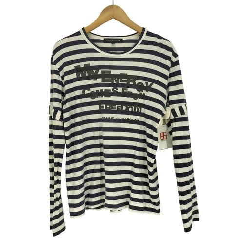 コムデギャルソン COMME des GARCONS MY ENERGYcomes fromFREEDOM 文字プリント クルーネック L/S ボーダー Tシャツ レディース JPN:S