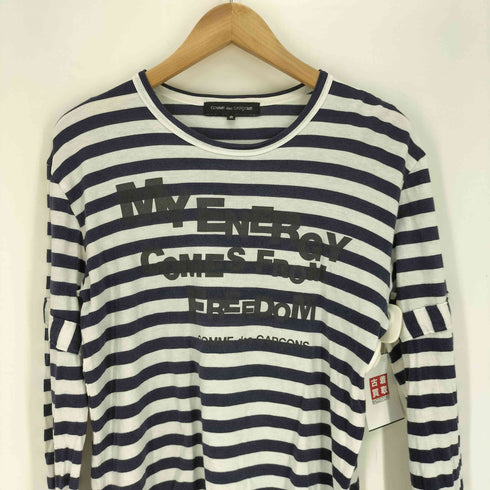 コムデギャルソン COMME des GARCONS MY ENERGYcomes fromFREEDOM 文字プリント クルーネック L/S ボーダー Tシャツ レディース JPN:S